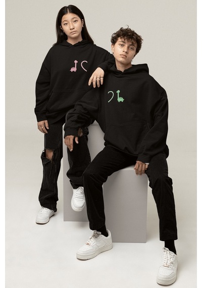 Kalpli Dinazorlar Sevgili/çift/arkadaşlık 2'li Kapşonlu Sweatshirt Seti 001