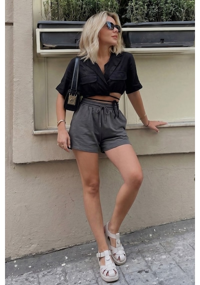 Madmext Mad Girls Antrasit Basic Şort Mg1293