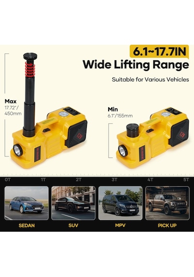 Auhma Ahj-01 5 Ton Elektrikli Hidrolik Kriko Seti - Hava Pompası 4'ü 1 Arada Araba Tamir Kiti