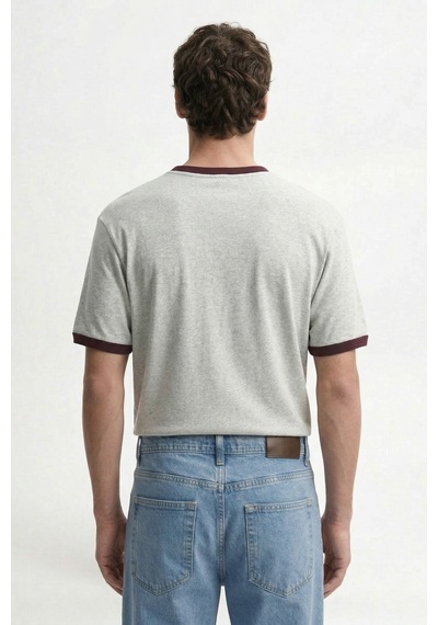 Antioch Kontrast Yaka Erkek T-shirt Gri