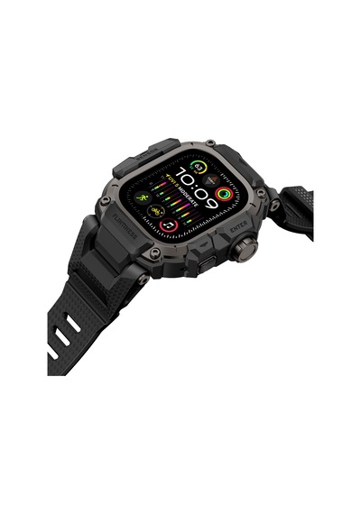 Watch Ultra 49mm Uyumlu Mohseven İwatch Punk Fortress Serisi Kasa Koruyuculu Silikon Kordon Siyah