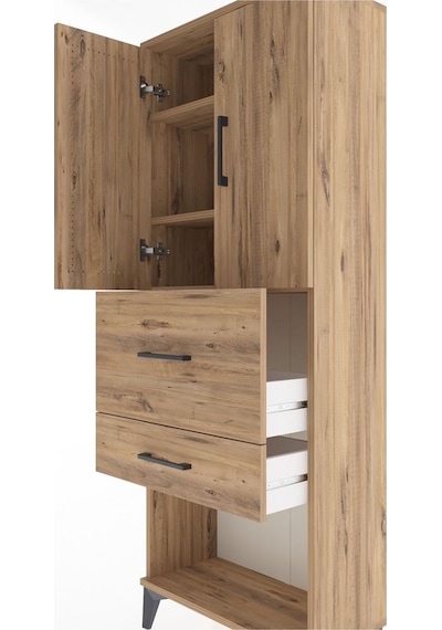 Arges Dolap 3 Raflı 2 Çekmeceli 2 Kapaklı 60x30x163 Çam-çam Çam
