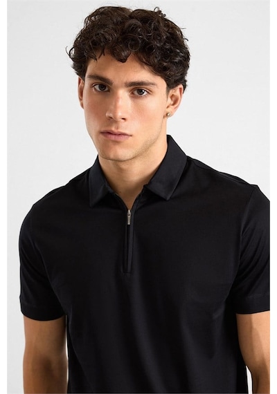 Süvari Siyah Regular Düz Fermuarlı Polo Yaka Tişört Ts1014000443-s09