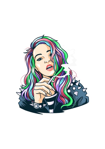 Paybuy Gökkuşak Saçlı Punk Kadın Baskılı Kadın Tişört Siyah