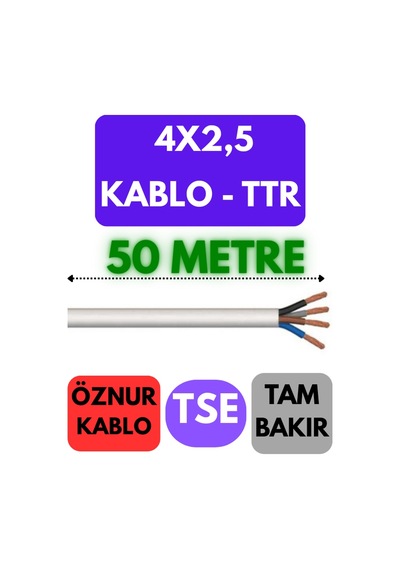 Öznur 4x2,5 Ttr Kablo Metre Seçenekli Beyaz - 50 Metre