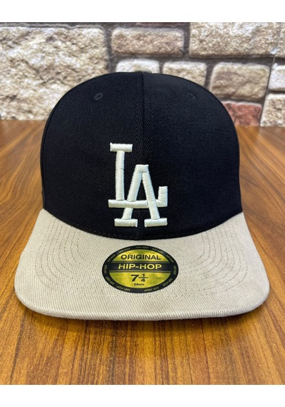 Hamze La Losangeles Nakışlı Hiphop Snapback Rapper Drip Şapka Cap Siyah - Bej