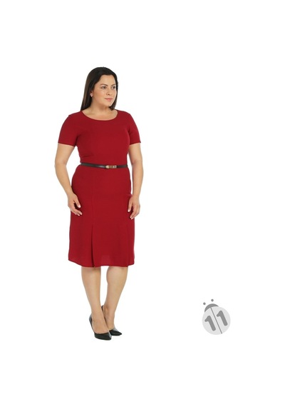 4086B-Nidya Moda Büyük Beden Krep Elbise Çift Yırtmaç Bordo