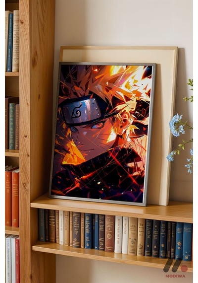 Naruto Ateş Çakra Anime Poster, Siyah Çerçeveli Duvar Tablosu - Anime Severlere Özel Hediye