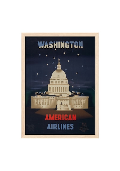 Washington Doğal Ahşap Çerçeveli Poster, Dekoratif Seyahat Duvar Tablosu
