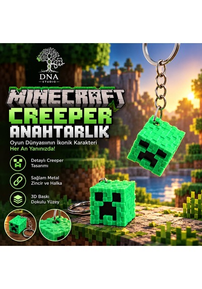 Minecraft Creeper Anahtarlık 3d Küp Figürlü Çanta Ve Anahtar Aksesuarı Gümüş