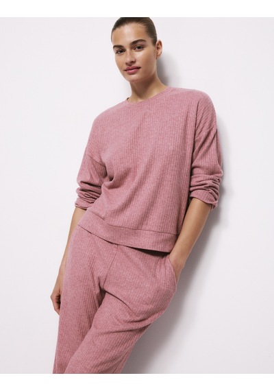Marks & Spencer Fitilli Dokulu Bisiklet Yaka Uzun Kollu Pijama Üstü T37003666T Pembe