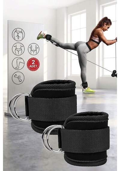 Spor Byfit Ayak Bilek Kayışı D-Ring Ağırlık Çekiş Aparatı - SİYAH Siyah