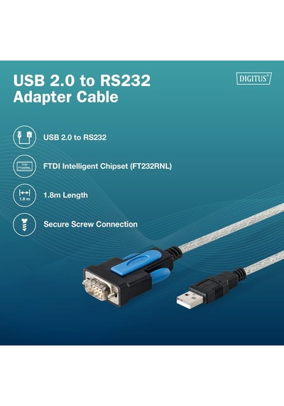Dıgıtus Usb - Rs232 Db9 Çevirici Kablo 1.8m Ftdı Chip Windows / Mac / Linux Uyumlu