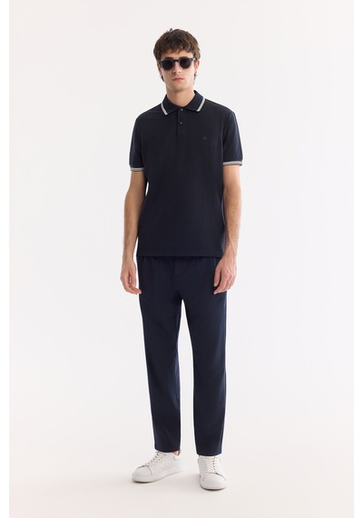 Avva Erkek Lacivert Kıvrılmaz Polo Yaka Pamuklu Teknik Kumaş Regular Fit T-shirt A61y1097
