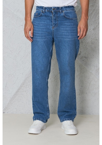 Blayn Jeans Erkek Antrasit Baggy Kot Pantolon - Geniş Kalıp Günlük Rahat Denim Jean Mavi