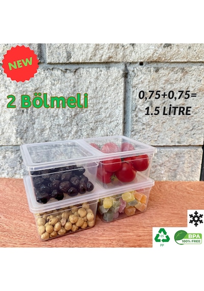 Saklama İki Bölmeli 1.5 L Saklama Kabı 10'lu