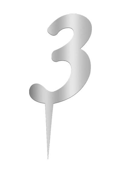 Pleksi Rakam Pasta Süsü. 12.5cm x 5cm - 1 Adet Gümüş 0