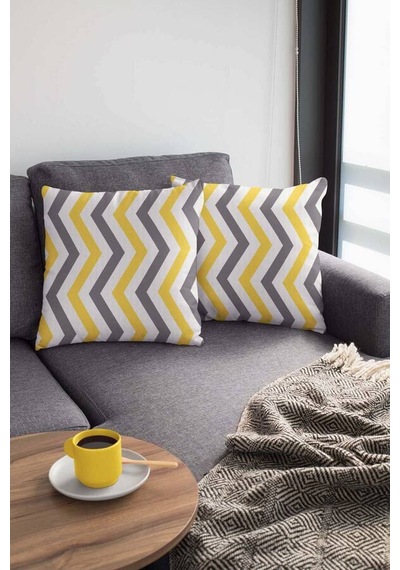 Sarı Zigzag Çift Taraflı Yastık Kırlent Kılıfı Krl137n11
