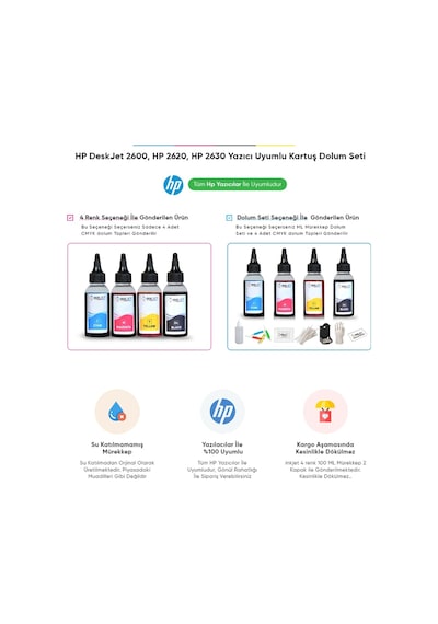 HP 301/HP 302/HP 304/HP 300 Uyumlu 4 Renk Mürekkep Seti 4X100 ML