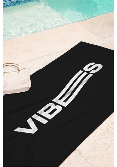 Vibes Siyah Minimalist Yazı Temalı Plaj Havlusu-modern Monokrom Havuz Deniz Hızlı Kuruyan Örtü Havlu Çok Renkli