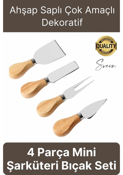 Bambu Saplı 4'lü Mini Şarküteri Bıçakları Servis Sunumluk Peynir Ve Ekmek Kesimi İçin Spatula Seti çok renkli