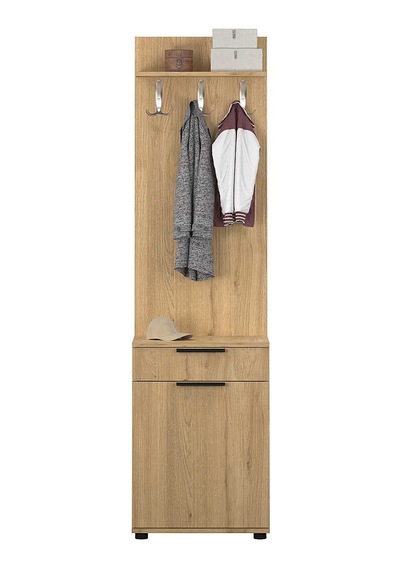 Porto Tek Kapılı Çekmeceli Portmanto Ve Ayakkabı Dolabı Florida Meşe 52x187x36 Cm