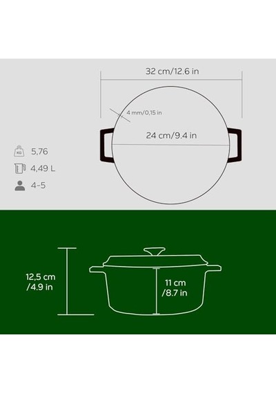 Lava Metal Döküm Yuvarlak Tencere, 24 Cm, Yeşil Çok Renkli