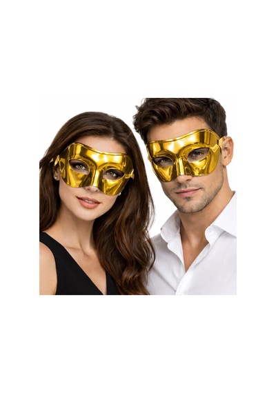 Metalize Parlak Parti Maskesi Altın Gold Renk 16x7 Cm Yetişkin