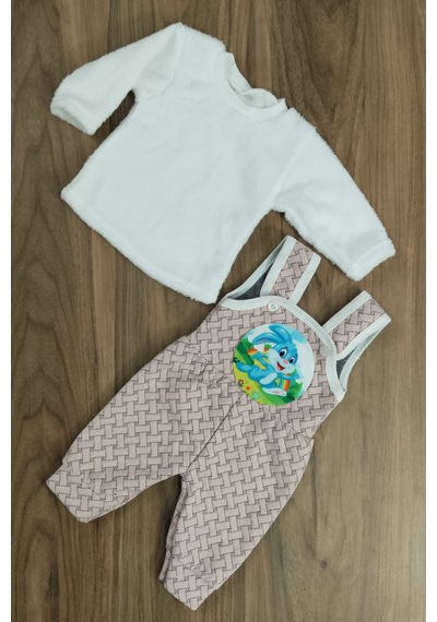 Egişbaby Kız - Erkek Bebek Tavşan Baskılı Salopet Takım Çok Renkli