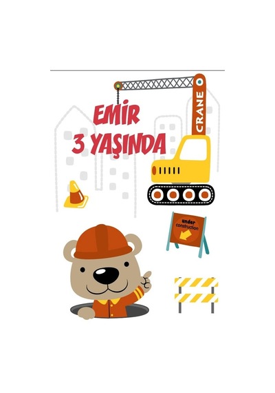 İnşaat Ve Sevimli Hayvanlar Temalı Doğum Günü Afişi - 50x70 Cm