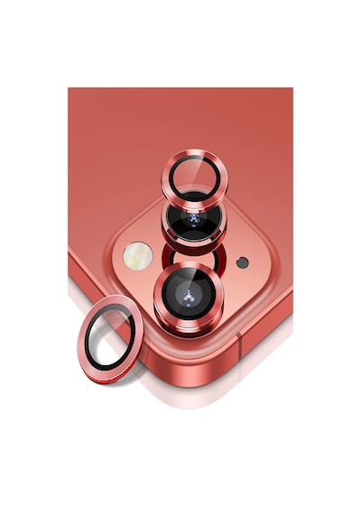 Apple Uyumlu iPhone 13 Mini Alüminyum Alaşım Temperli Cam Kamera Lens Koruyucu - Kırmızı