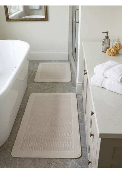 Sisal Vektör Kaymaz Tabanlı Kolay Silinebilir 2li Beyaz Banyo Paspas Seti 60x100-50x60
