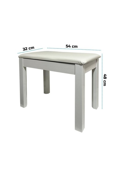 Midex Tbx-144wh Üst Kalite Piyano Taburesi Gizli Bölmeli Beyaz Renk 32x54x48 Açık Bej