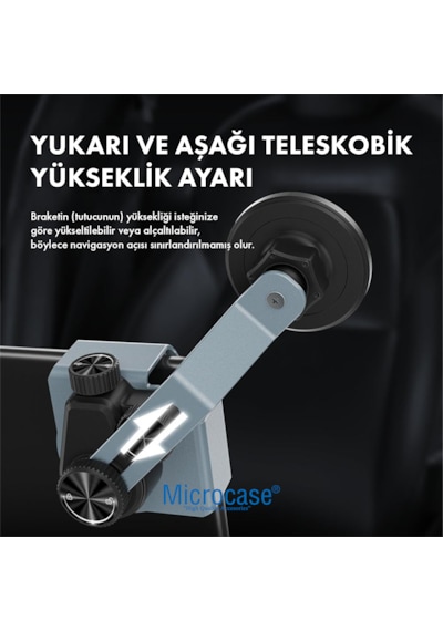Microcase Araç İçi Multimedya Ekran Yanı Magsafe Uyumlu Güçlü Manyetik Telefon Tutucu, Teleskobik Ayarlanabilir-al5828 Gümüş