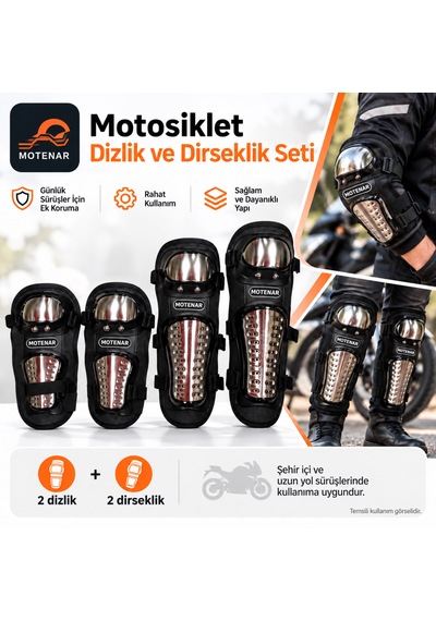 Motenar Motosiklet Dizlik Dirseklik Seti Delikli 4 Parça Siyah