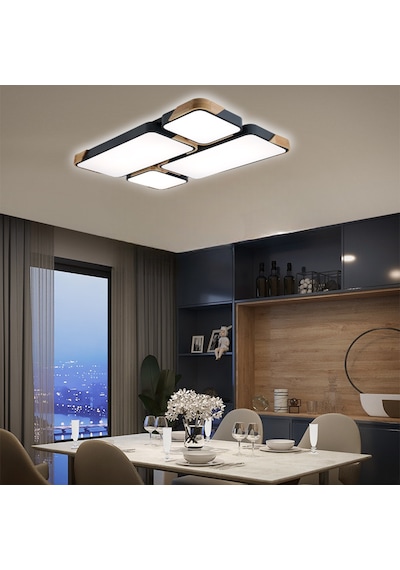 Dikdörtgen Antrasit Kumandalı Dimli 3ışık Renkli 95x65cm Ahşaplı 3Renk Kumandalı