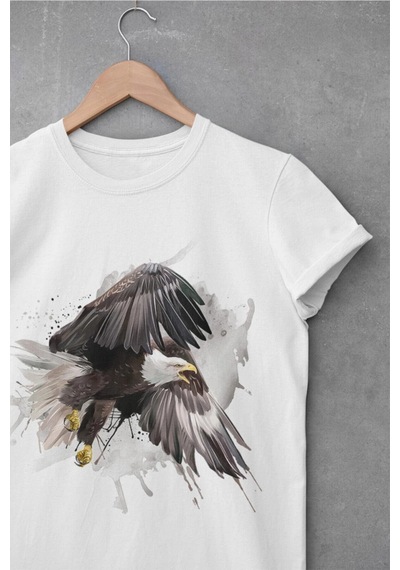 Tarzsokak Wed Unisex Pamuk Avcı Kartal Hunter Eagle T-shirt Beyaz