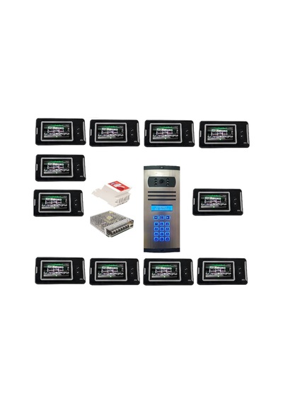 11 Daire Nts 2001-s 4,3'' Görüntülü Diafon Siyah-8003 Tuş Takımlı Şifreli Zil Panelli Set