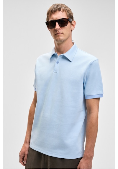 Grimelange LAPORTE Erkek Dokulu Kumaşlı Slim Fit Mavi Polo Yaka T-shirt