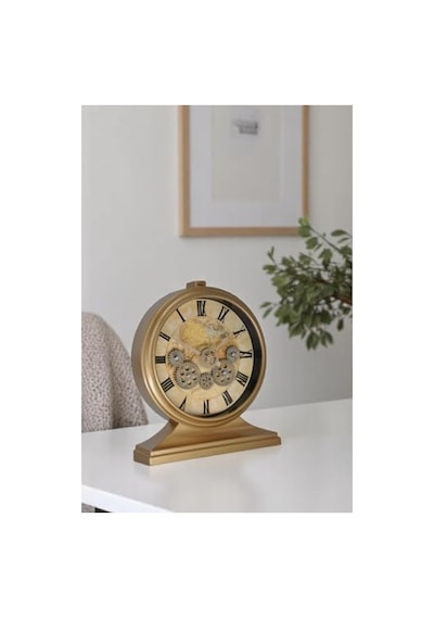 Modern Kadranlı Döner Çarklı Duvar Saati - Gold Renk 0240-keçe-şekilli-48cm