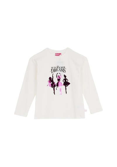Barbie Ekru Kız Çocuk Baskılı Uzun Kollu T-shirt Brb6wg-tst6699