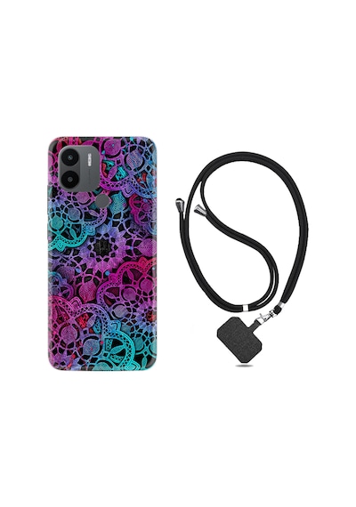 Xiaomi Redmi A1 Kılıf İpli Boyun Askılı Desenli Silikon Colurful Mandala 1667