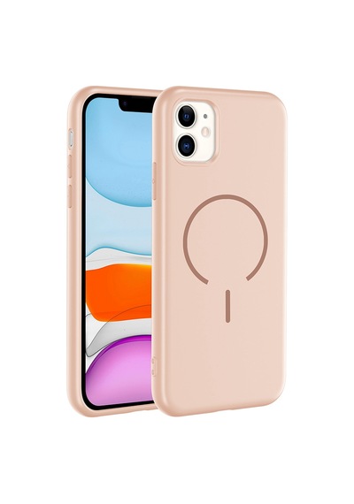 Apple Uyumlu iPhone 11 Kılıf Magsafe Destekli Kamera Korumalı Yumuşak Silikon Systemcom Rose Pembe