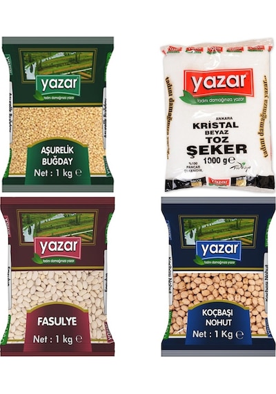 Yazar Dermason Fasulye 1 KG + Toz Şeker 1 KG + Nohut 1 KG + Aşurelık Buğday 1 KG