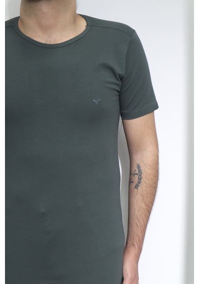 Santa Dmctekstil Erkek Düz Spor Kesim Dar Kalıp Bisiklet Yaka Basic T-shirt Haki