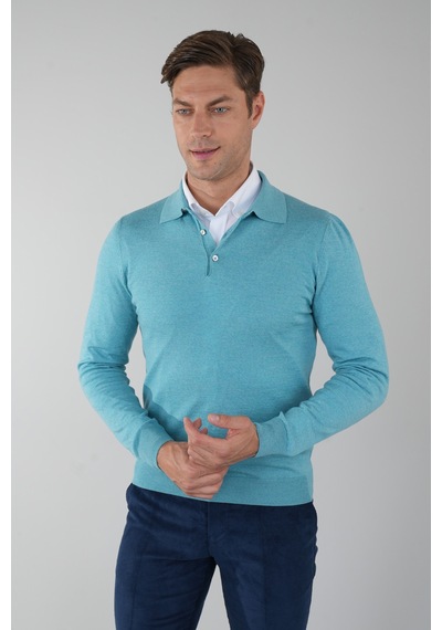 Bisse Mint Düğmeli Polo Yaka Erkek Yün Triko Tr24k24201 D50 Mint