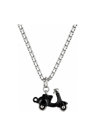 Siyah Hareketli Tekerlekli Vespa Kolye Paslanmaz Çelik Zincirli 60 Cm Unisex Motor Kolyesi Altın - Gümüş