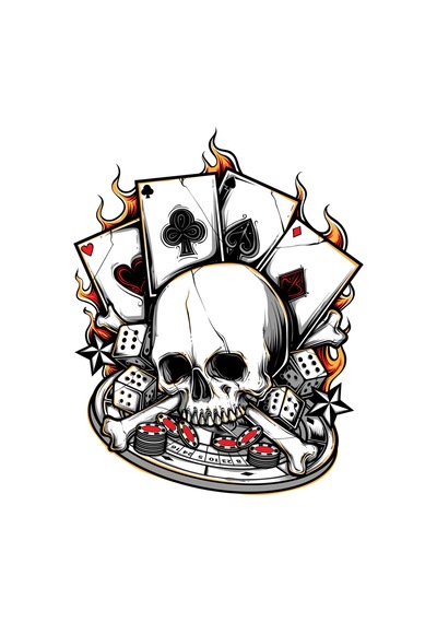 Paybuy Kadın Oversize Tişört Kafatası Kumar Oyun Kartları Zar Poker Çipl Siyah