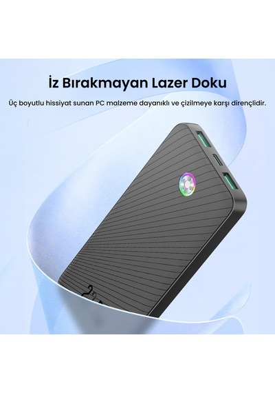 Rocoren 10000mah 22.5w Powerbank Pd Hızlı Şarj, 3 Çıkışlı Usb-c + Çift Usb-a Tablet Ve Telefonlarla Uyumlu Taşınabilir Şarj Cihazı Siyah