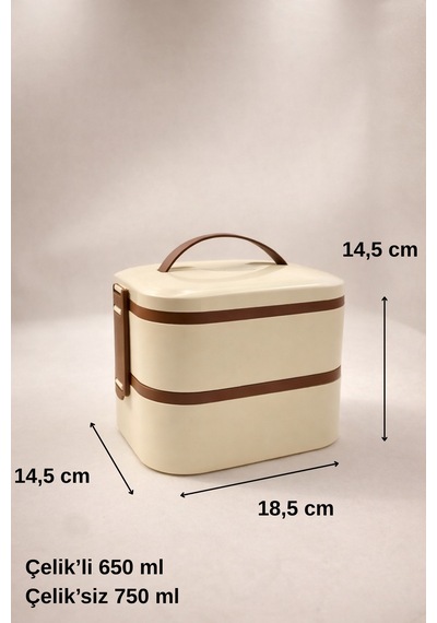 Tier - 2 Katlı Sızdırmaz Kapaklı Lunchbox 1000 Ml Krem